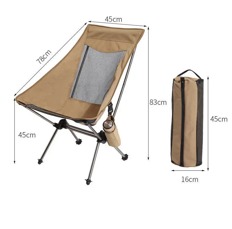 Khaki Lightweight Portable Folding Camping Chair - High-Back Aluminum Alloy Moon Chair with Oxford Fabric, Side Pocket & Carry Bag for Outdoor, Beach, Fishing Wholesale Hub