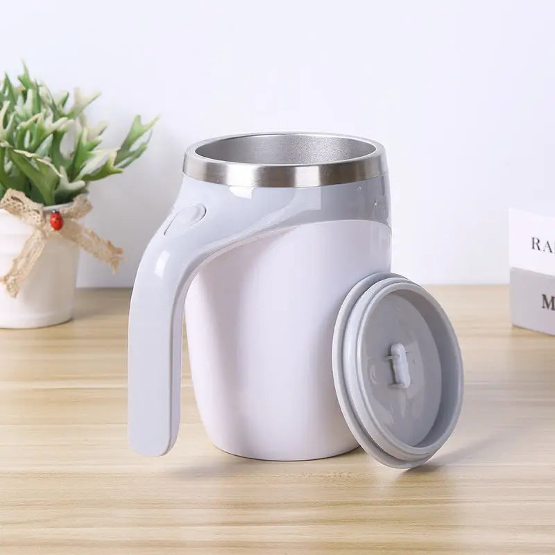 White USB Rechargeable Automatic Stirring Mug - 320ml, Magnetic Mixing Coffee Cup, 12x11x15cm Wholesale Hub