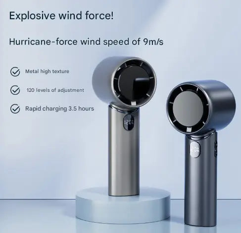 Grey Mini Bladeless Handheld Fan - USB Rechargeable, Quiet Portable Desk Fan Wholesale Hub