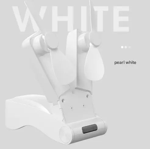 White Creative Dual-Head Folding Handheld Fan - USB Rechargeable, 3-Speed Strong Wind, 10.5x4.5x4cm Wholesale Hub