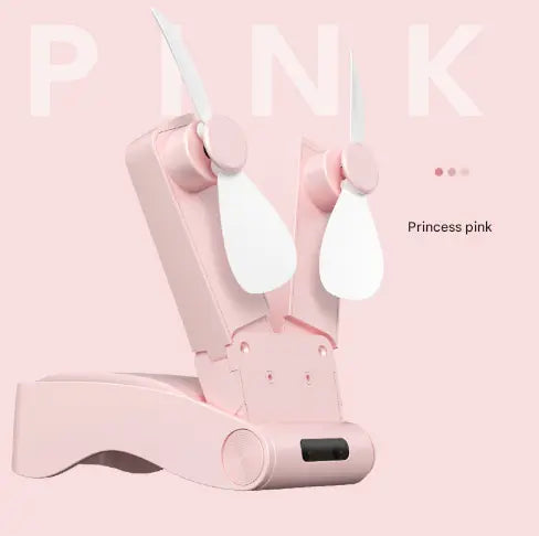 Pink Creative Dual-Head Folding Handheld Fan - USB Rechargeable, 3-Speed Strong Wind, 10.5x4.5x4cm Wholesale Hub