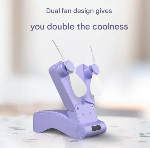 Pink Creative Dual-Head Folding Handheld Fan - USB Rechargeable, 3-Speed Strong Wind, 10.5x4.5x4cm Wholesale Hub