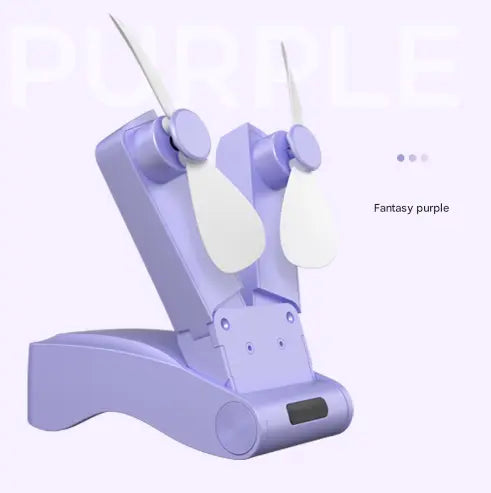 Purple Creative Dual-Head Folding Handheld Fan - USB Rechargeable, 3-Speed Strong Wind, 10.5x4.5x4cm Wholesale Hub