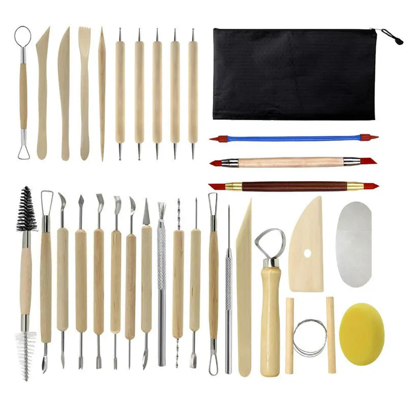 32-Piece Pottery Tool Set with Cloth Bag - DIY Clay Sculpting Kit for Kids Wholesale Hub