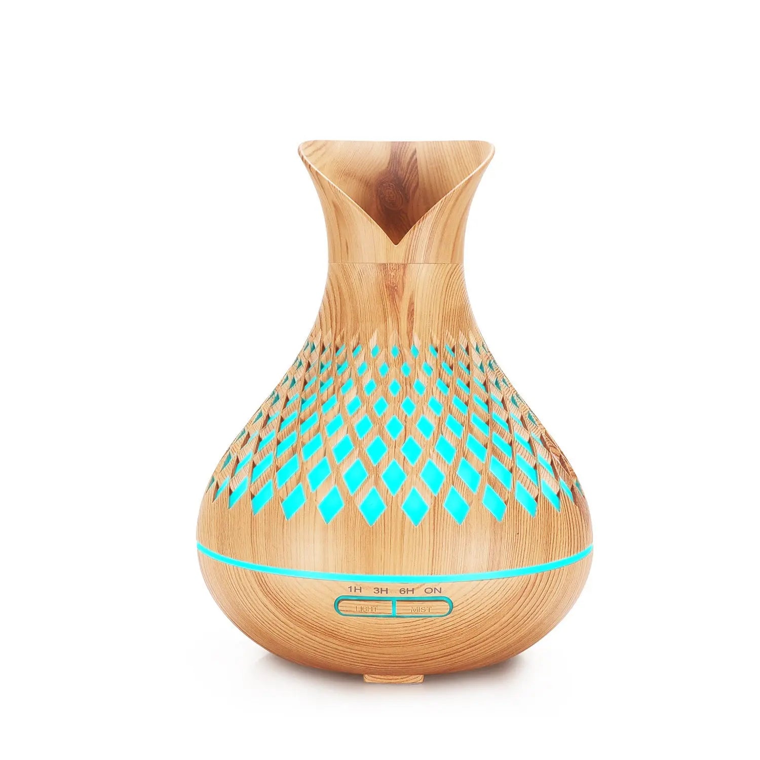 Light Woodgrain 500ml Wood-Grain Essential Oil Aroma Diffuser with Lattice Design and Humidifier Wholesale Hub