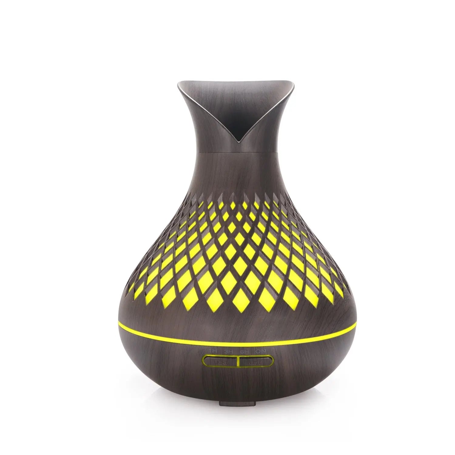 Dark Woodgrain 500ml Wood-Grain Essential Oil Aroma Diffuser with Lattice Design and Humidifier Wholesale Hub