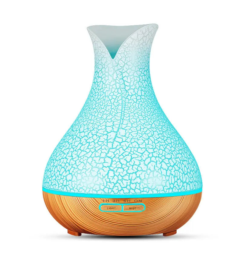 Blue Crack 500ml Wood-Grain Essential Oil Aroma Diffuser with Lattice Design and Humidifier Wholesale Hub
