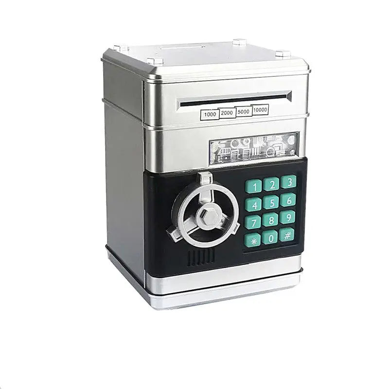 Silver Children's Mini Safe Piggy Bank with Fingerprint and Password Lock Wholesale Hub