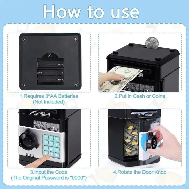 Silver Children's Mini Safe Piggy Bank with Fingerprint and Password Lock Wholesale Hub