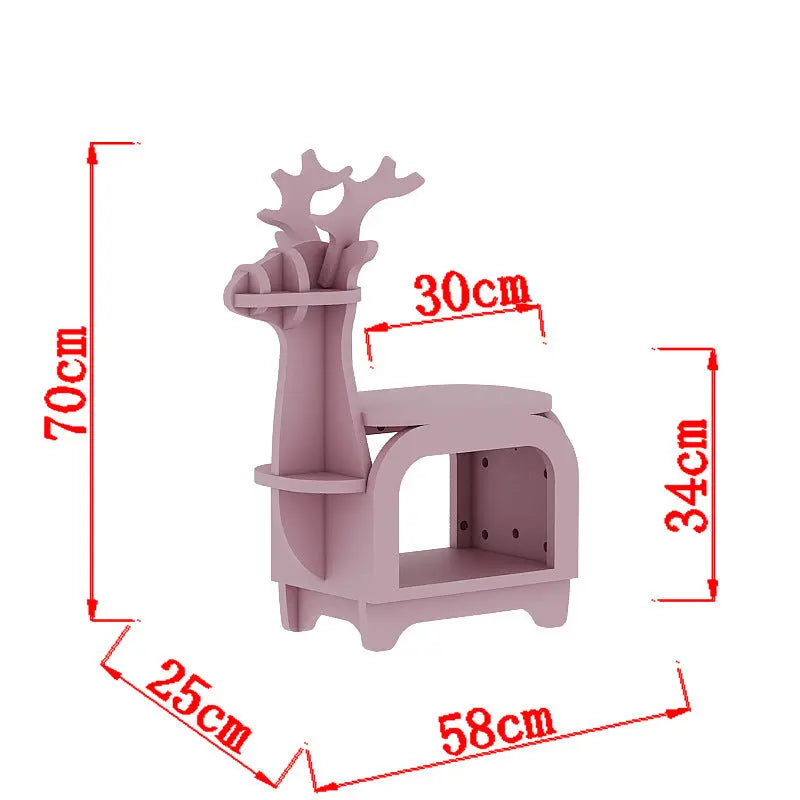 Pink Small Creative Reindeer-Shaped Solid Wood Bookshelf for Kids Wholesale Hub