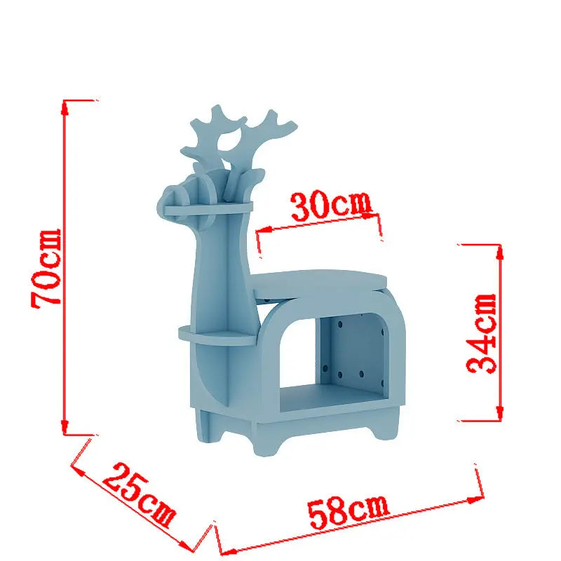 Blue Small Creative Reindeer-Shaped Solid Wood Bookshelf for Kids Wholesale Hub