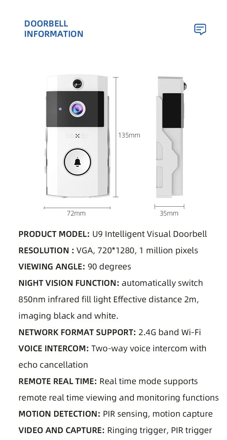 Transparent Rain Cover + Doorbell Combination HD Wireless Video Doorbell with Long-Lasting Battery Wholesale Hub