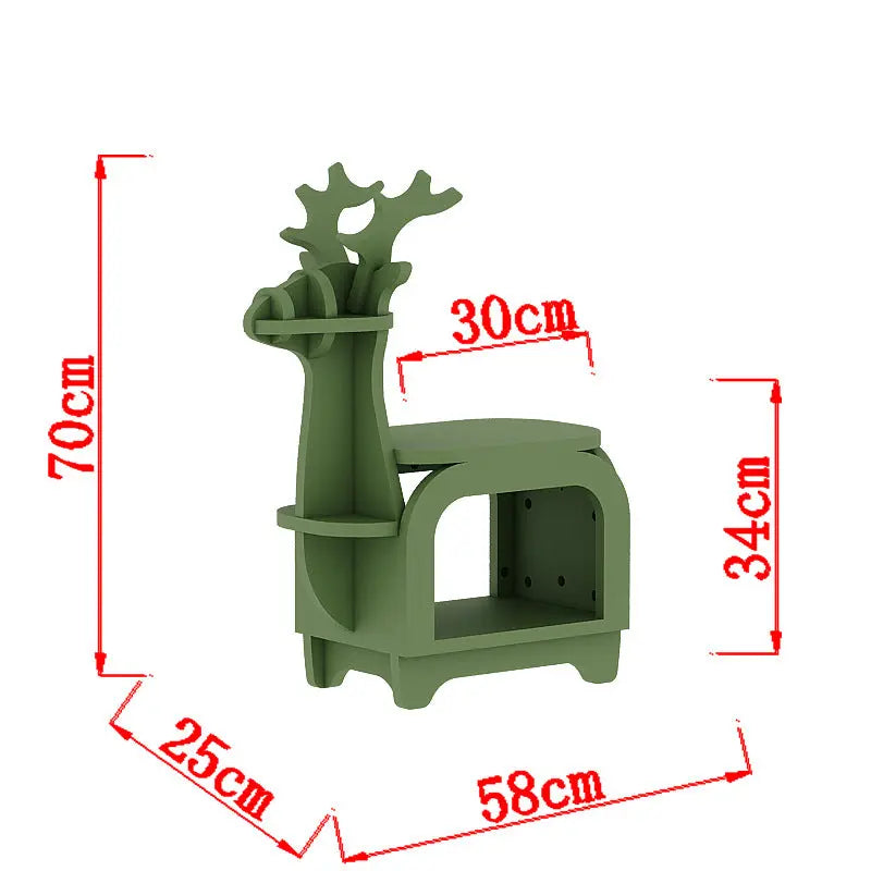 Green Small Creative Reindeer-Shaped Solid Wood Bookshelf for Kids Wholesale Hub