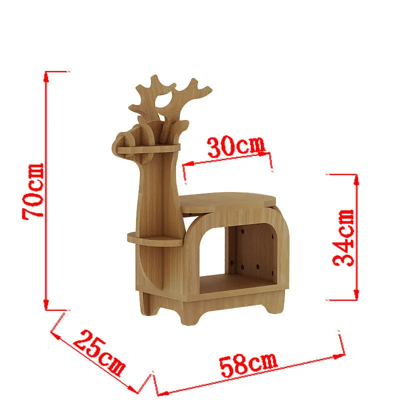 Yellow Oak Grain Trumpet Creative Reindeer-Shaped Solid Wood Bookshelf for Kids Wholesale Hub