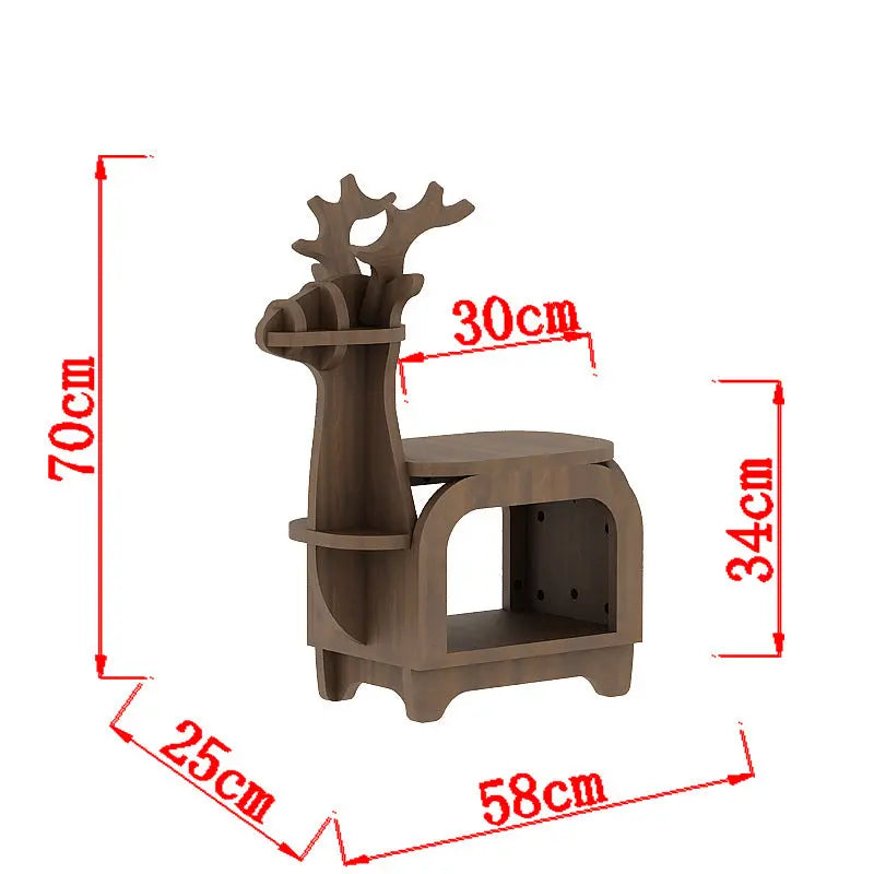 Sub Black Walnut Trumpet Creative Reindeer-Shaped Solid Wood Bookshelf for Kids Wholesale Hub