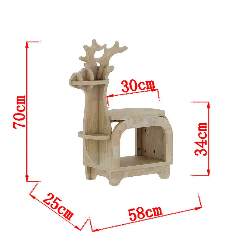 Oak Planking Small Creative Reindeer-Shaped Solid Wood Bookshelf for Kids Wholesale Hub