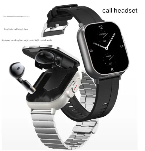 Black Steel 2-in-1 Bluetooth Smartwatch with Integrated Earbuds for Sports Wholesale Hub