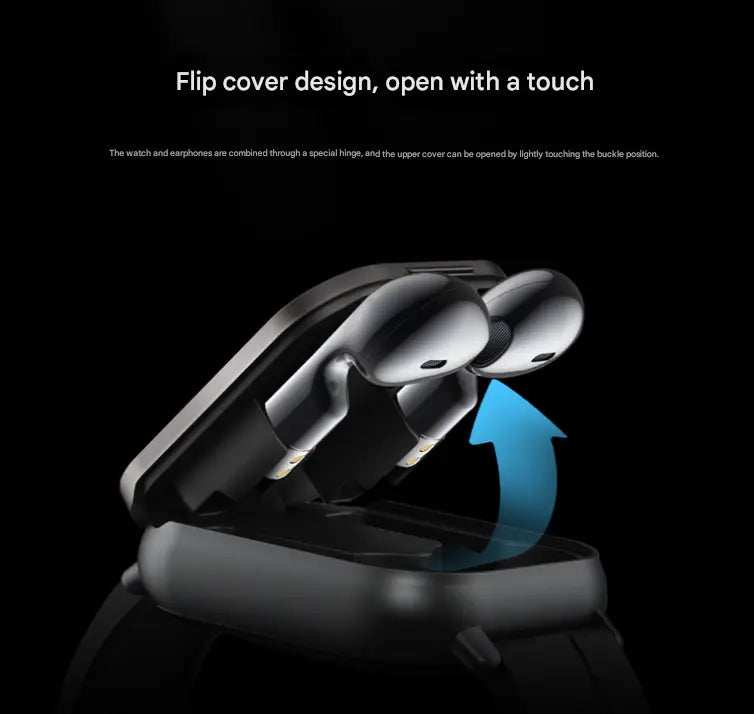 Black Steel 2-in-1 Bluetooth Smartwatch with Integrated Earbuds for Sports Wholesale Hub