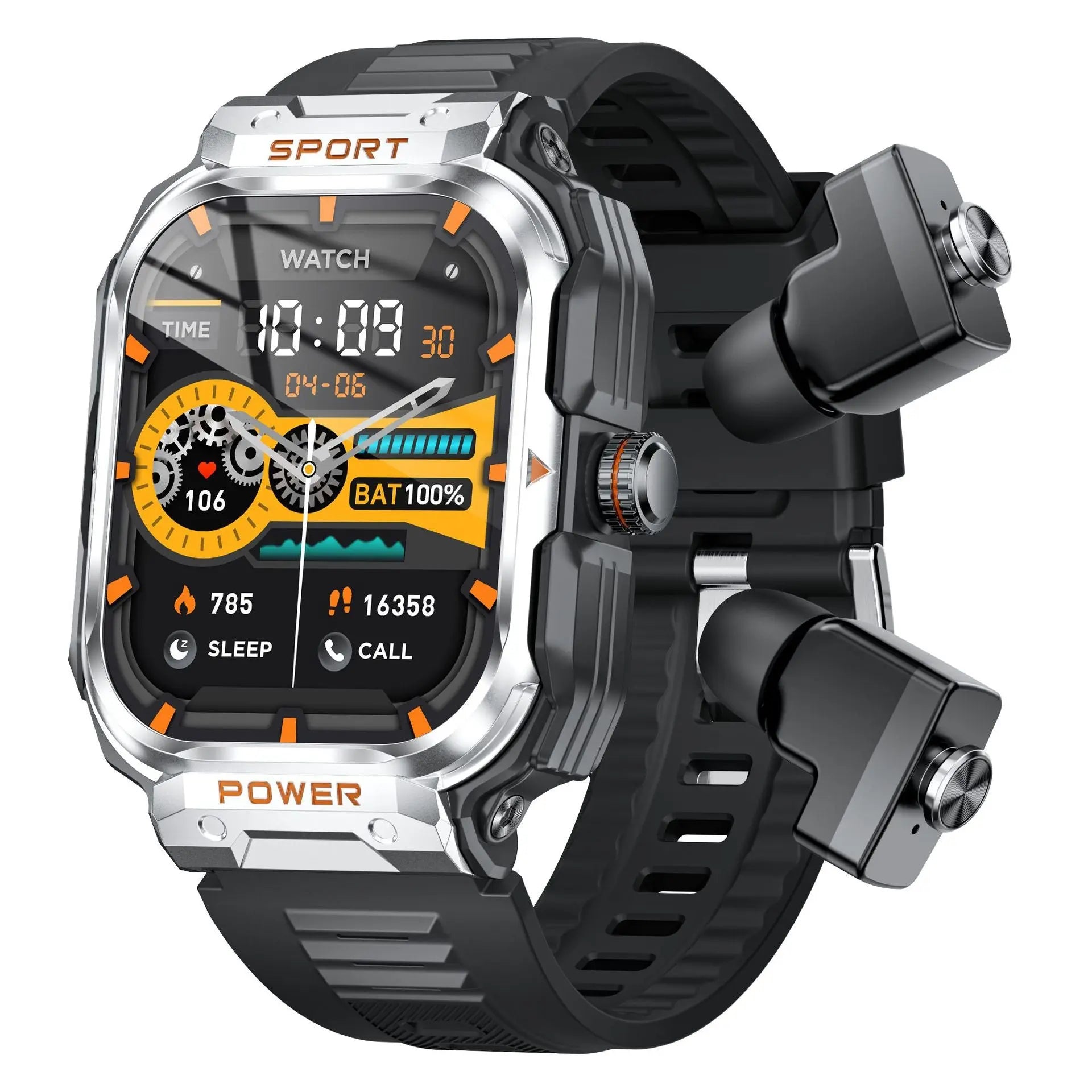 Silver 2-in-1 Smartwatch with Earbuds and 2.01-Inch HD Screen for Sports Wholesale Hub