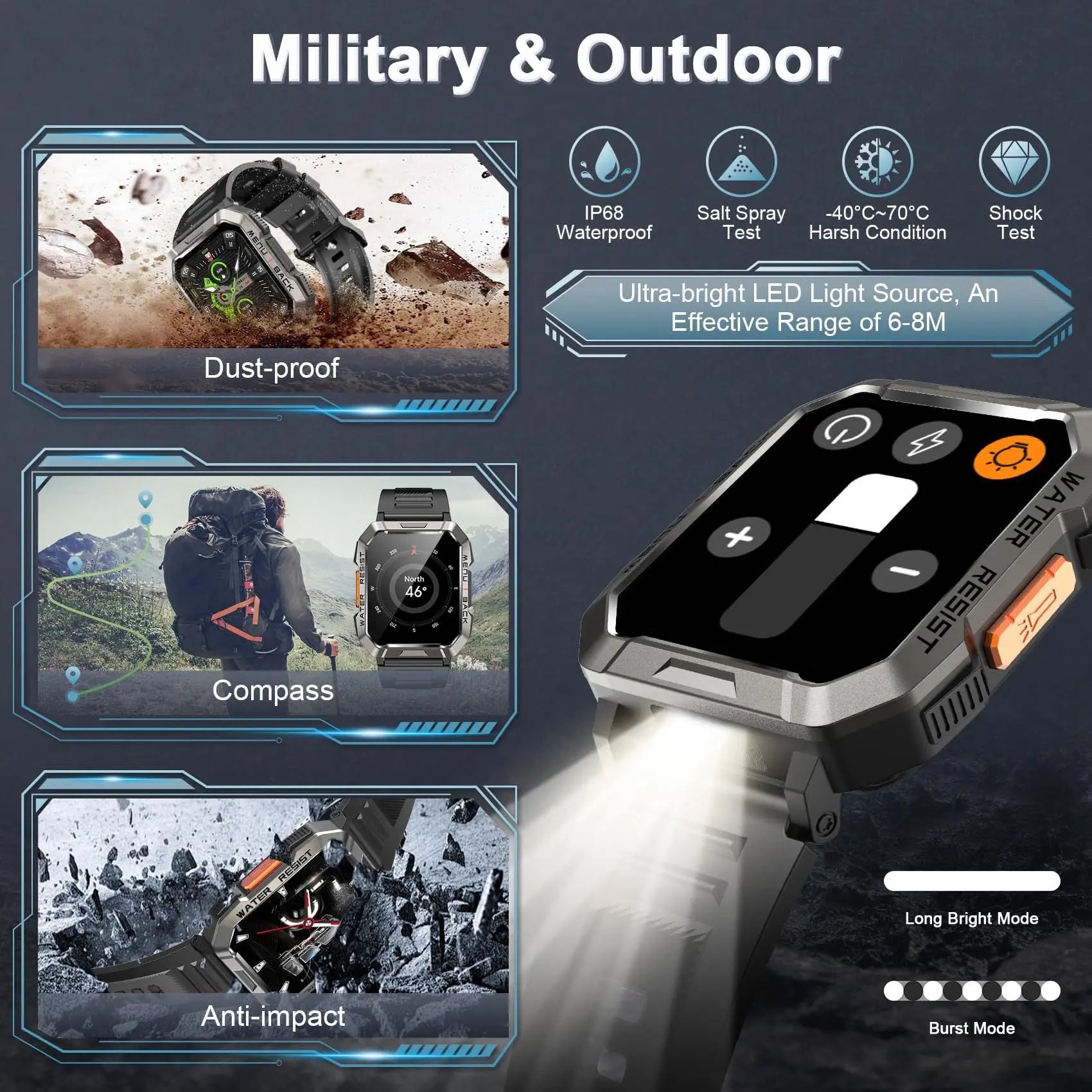 Men's Outdoor Smartwatch with Bluetooth Calling and Flashlight Wholesale Hub