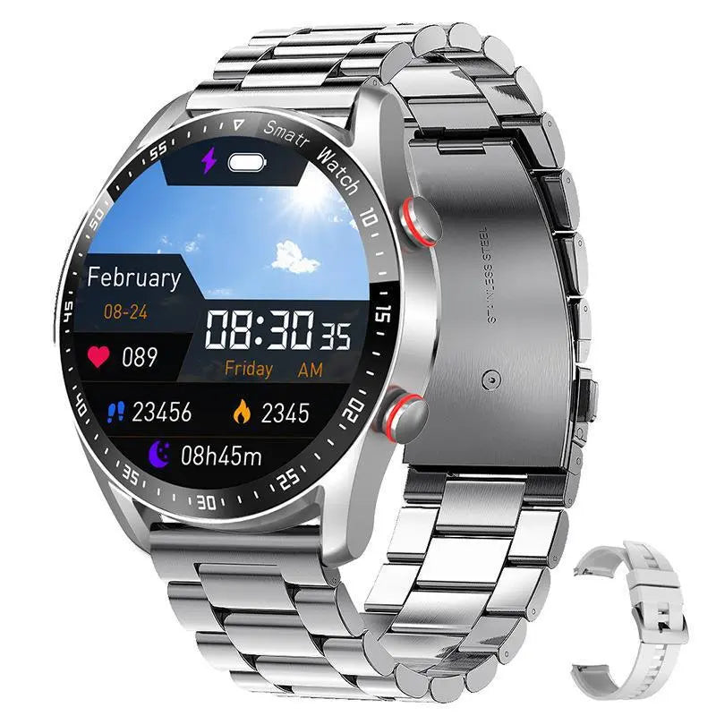 Silver Silicone +22MM Silver Mitsubishi Steel Strip Business Smartwatch with ECG and PPG Monitoring and Stainless Steel Strap Wholesale Hub