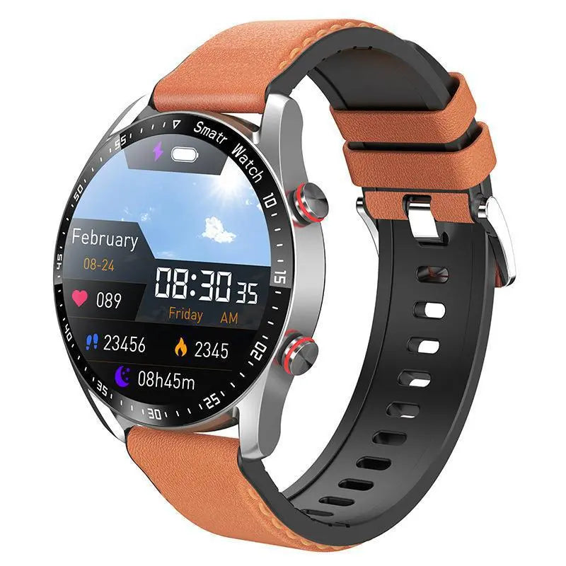 Silver Silicone +22MM Brown Mitsubishi Steel Strip Business Smartwatch with ECG and PPG Monitoring and Stainless Steel Strap Wholesale Hub