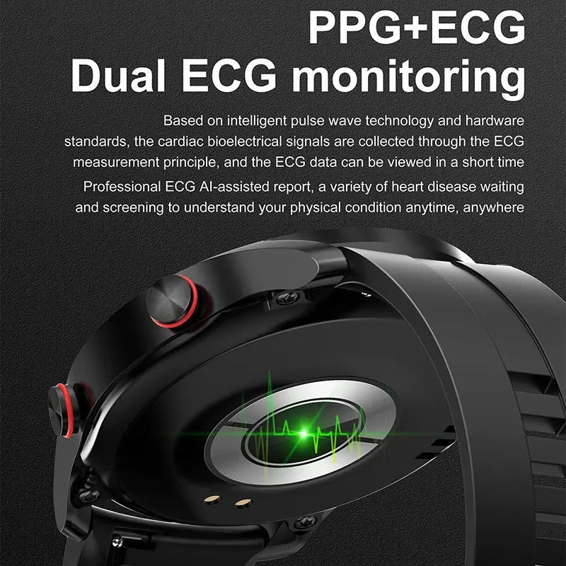 Black Silicone +22MM Black Mitsubishi Steel Strip Business Smartwatch with ECG and PPG Monitoring and Stainless Steel Strap Wholesale Hub