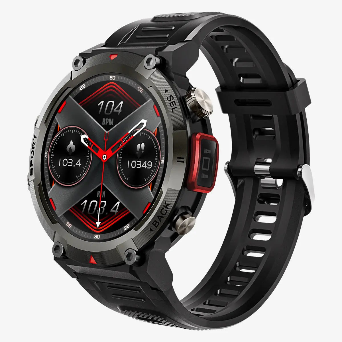 Black-red Outdoor Smartwatch with 1.45-Inch HD Round Screen and Flashlight Wholesale Hub