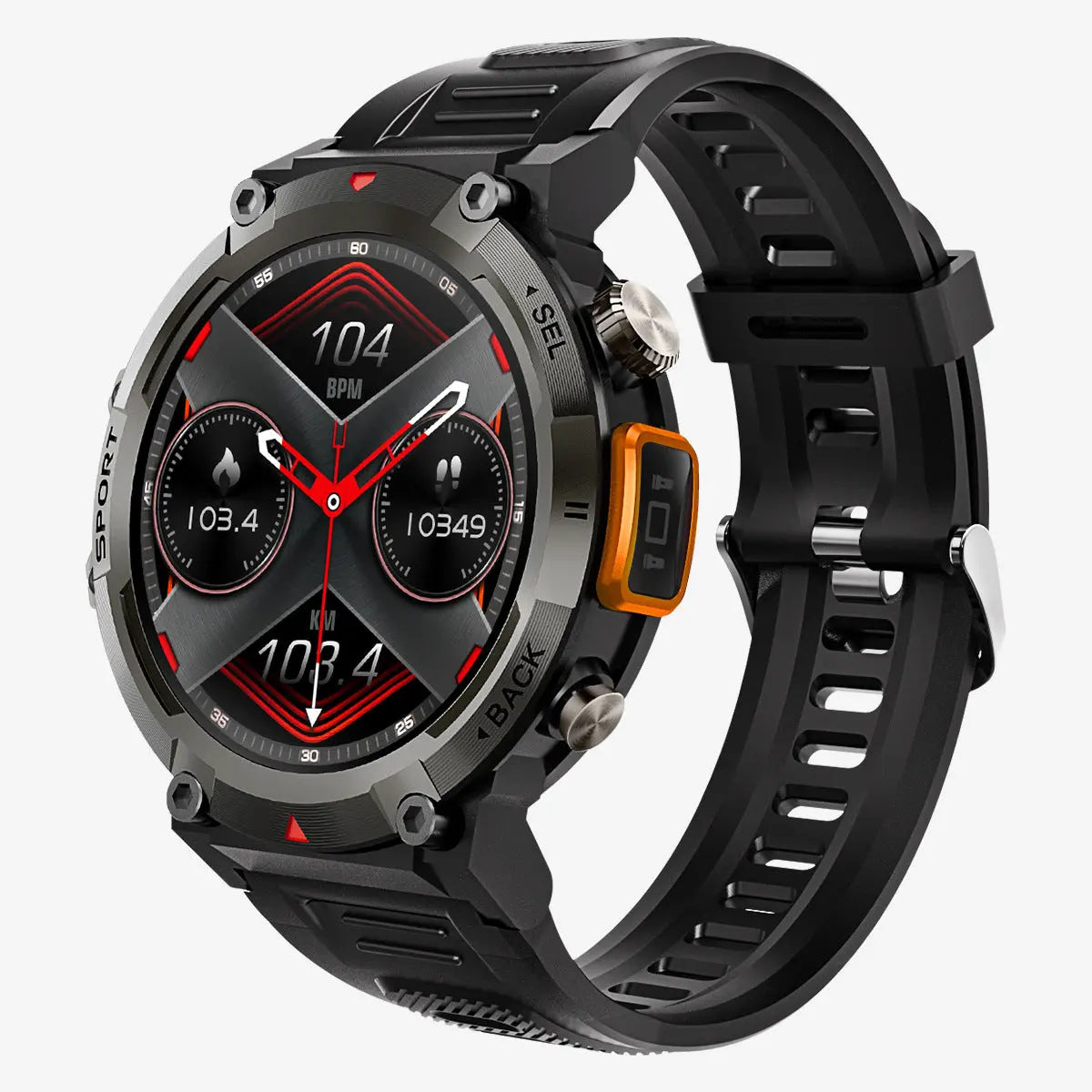 Black-orange Outdoor Smartwatch with 1.45-Inch HD Round Screen and Flashlight Wholesale Hub