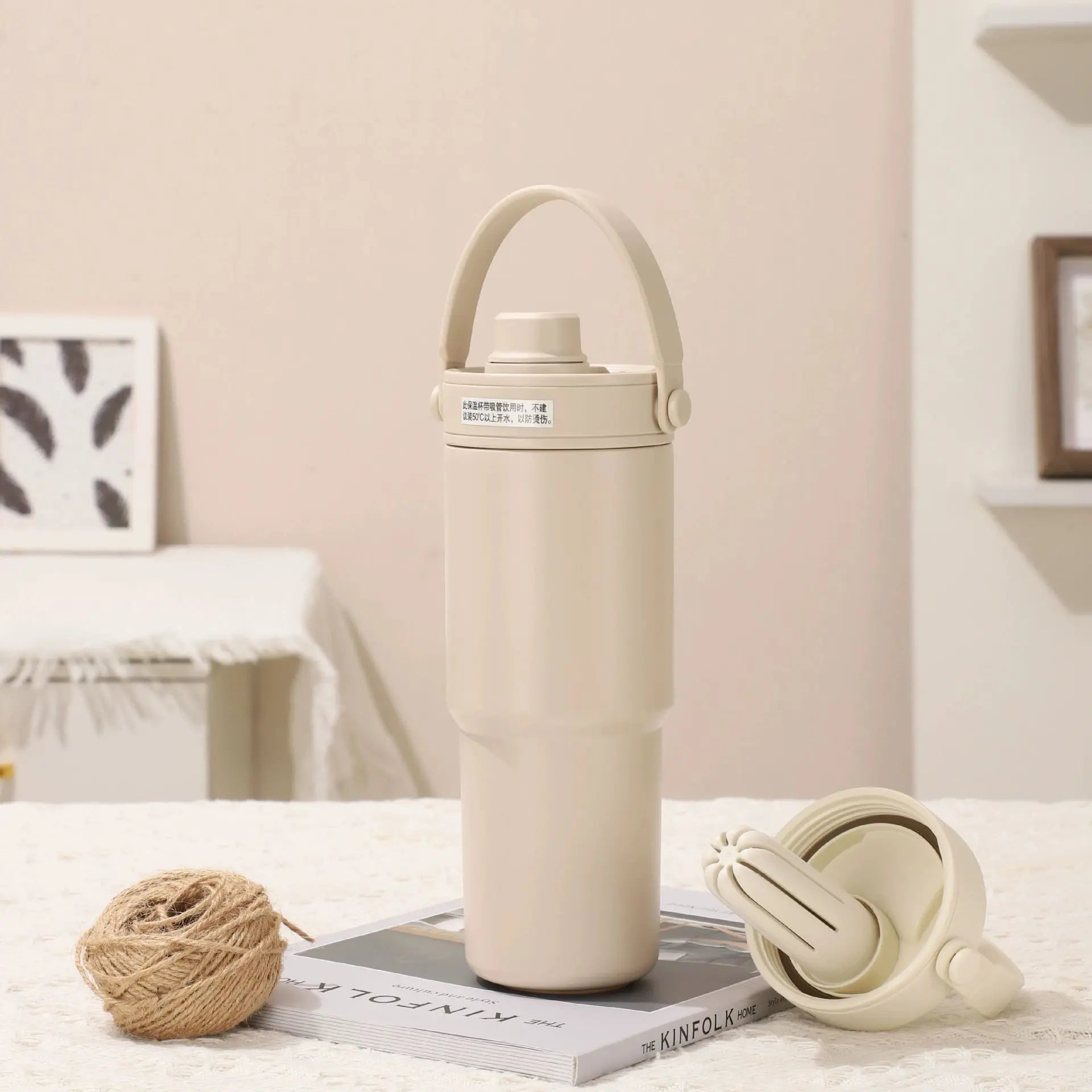 Light Coffee 30oz Ceramic-Lined Insulated Tumbler with Handle, 735ml Stainless Steel Travel Mug Wholesale Hub