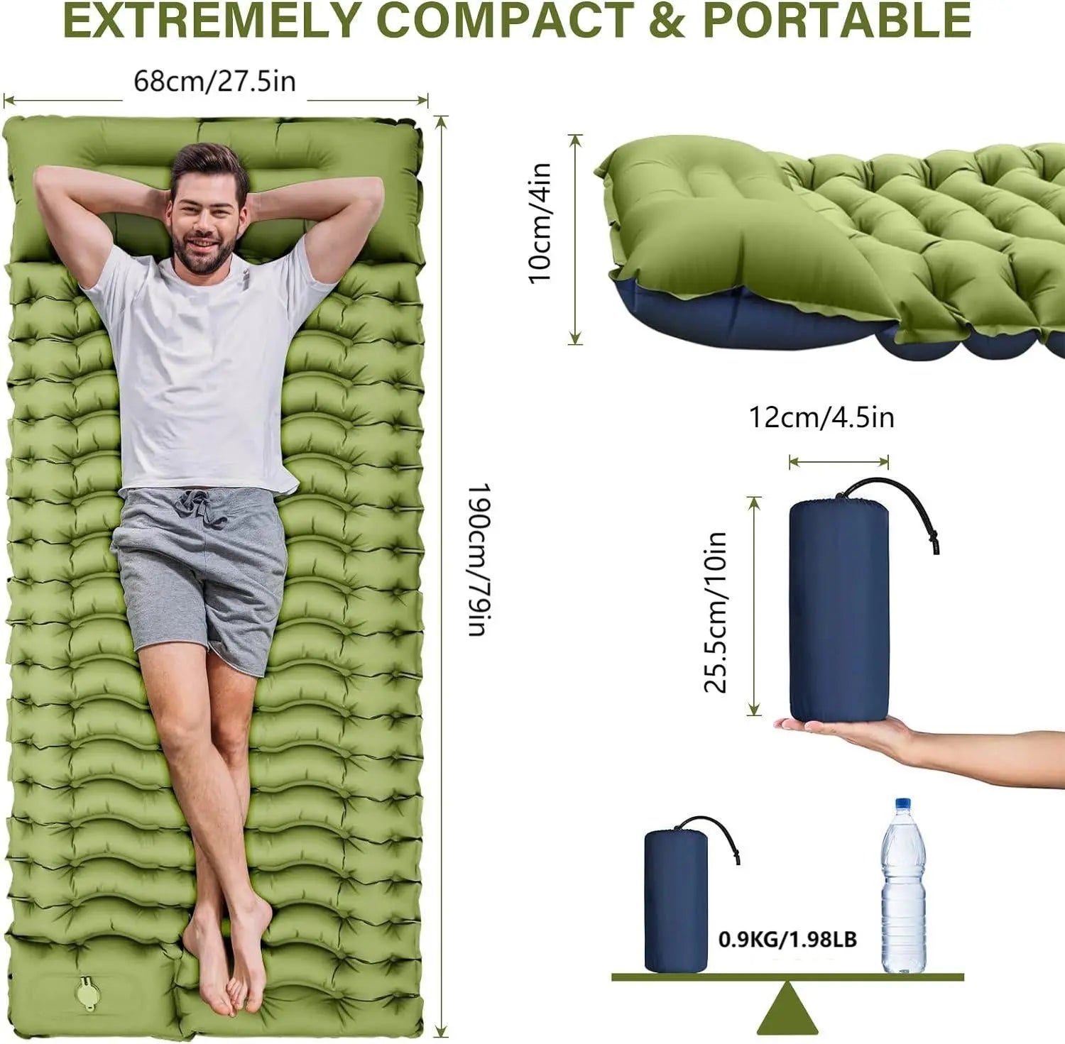 Grey 190cm Ultra-Light Foot Pump Inflatable Camping Sleeping Pad Wholesale Hub