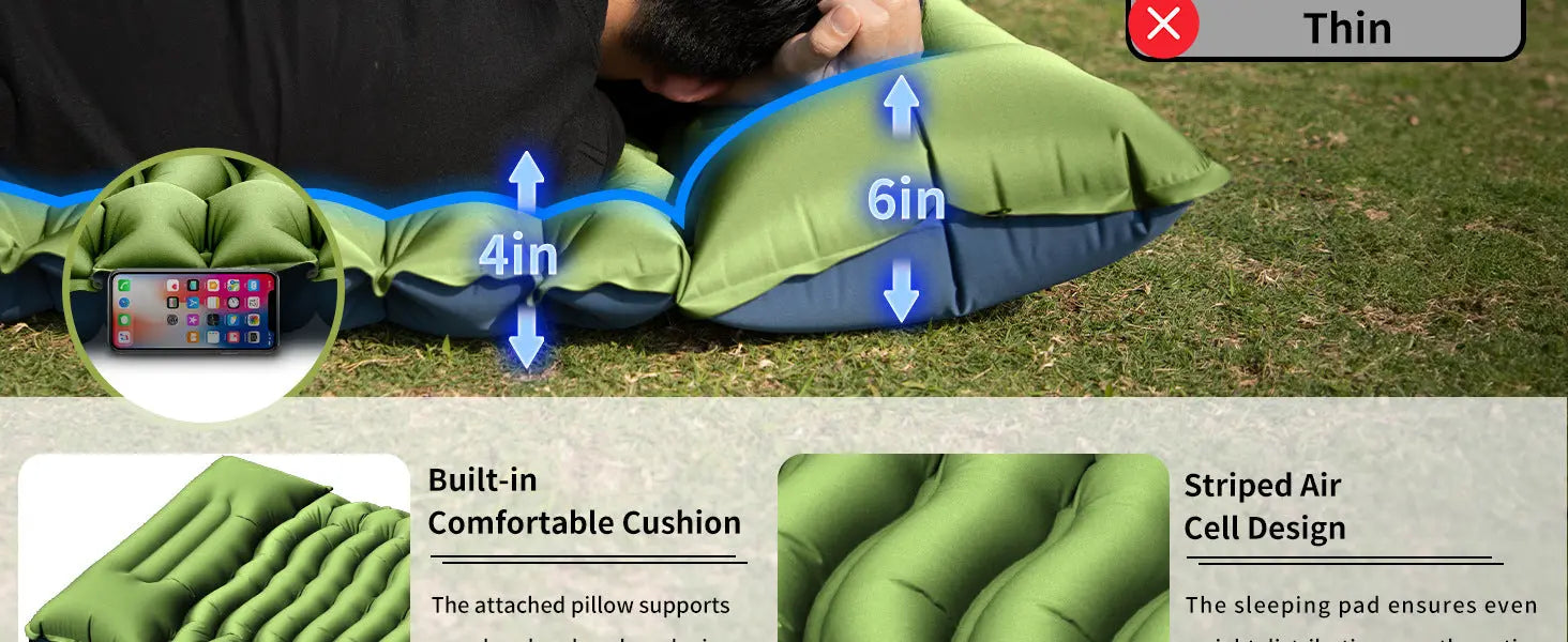 Grey 190cm Ultra-Light Foot Pump Inflatable Camping Sleeping Pad Wholesale Hub