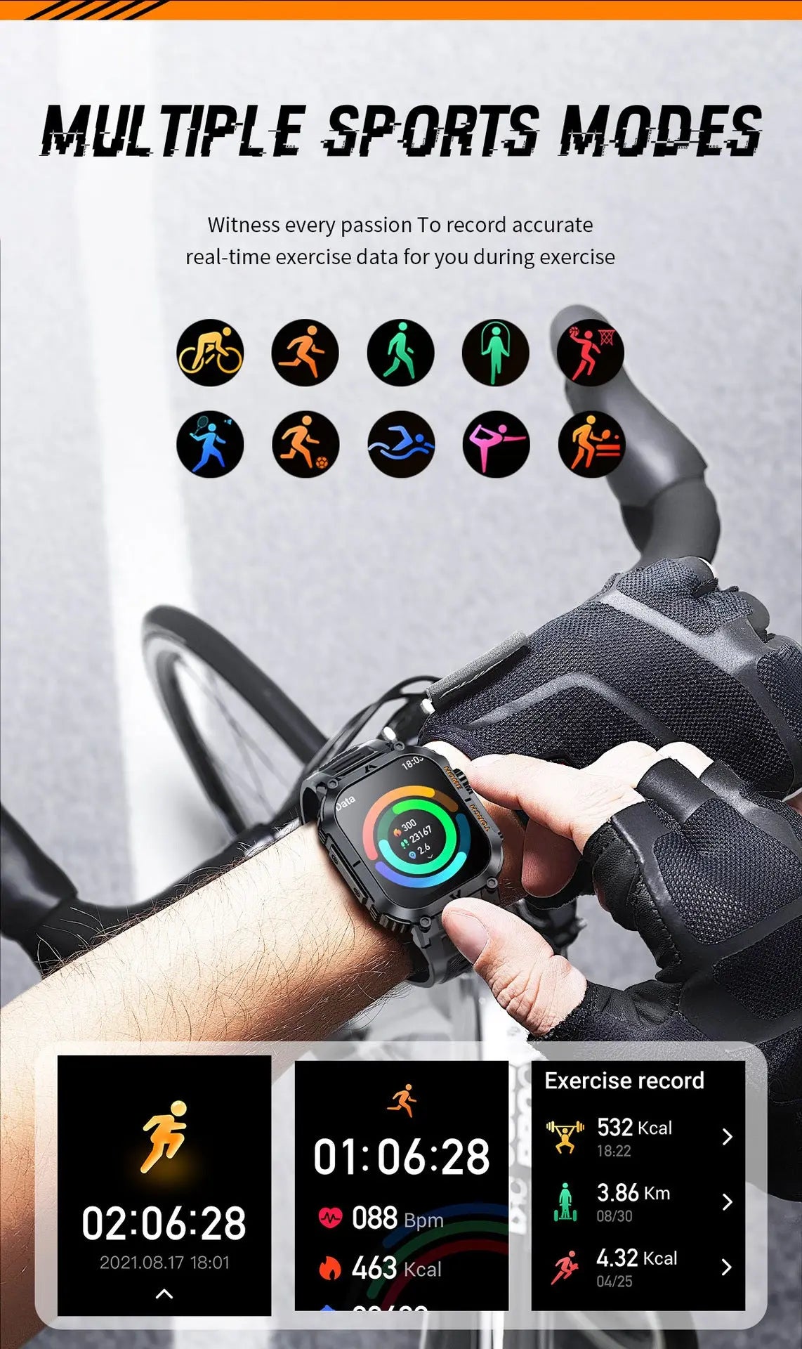 Smartwatch with Flashlight, Compass & Wireless Calling - Health & Fitness Tracker(Black silicone with silver case) Wholesale Hub