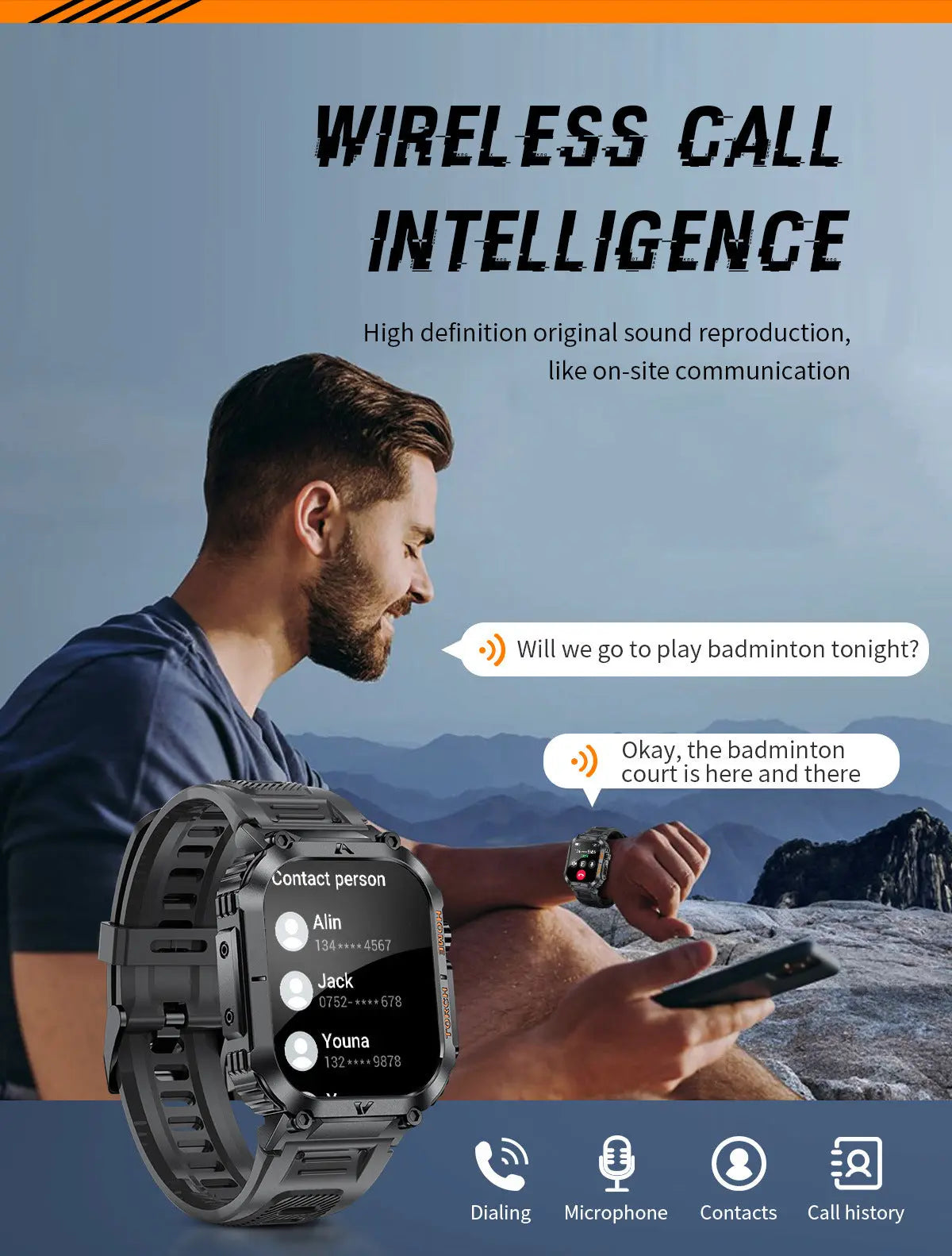 Smartwatch with Flashlight, Compass & Wireless Calling - Health & Fitness Tracker(Silver case with silver steel + black silicone) Wholesale Hub