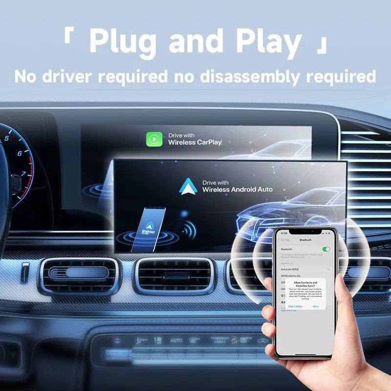 2-in-1 Wireless CarPlay & Android Auto Adapter - Plug & Play Dongle for Cars(Applicable to Android-White) Wholesale Hub
