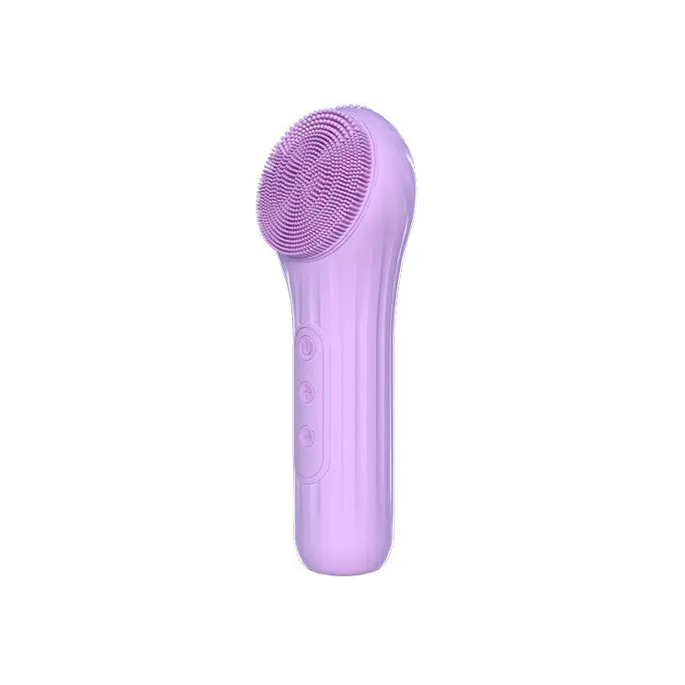 Silicone Facial Cleansing Brush - 6-Speed Vibration, Food-Grade Antibacterial Material with Warming Function(Purple) Wholesale Hub