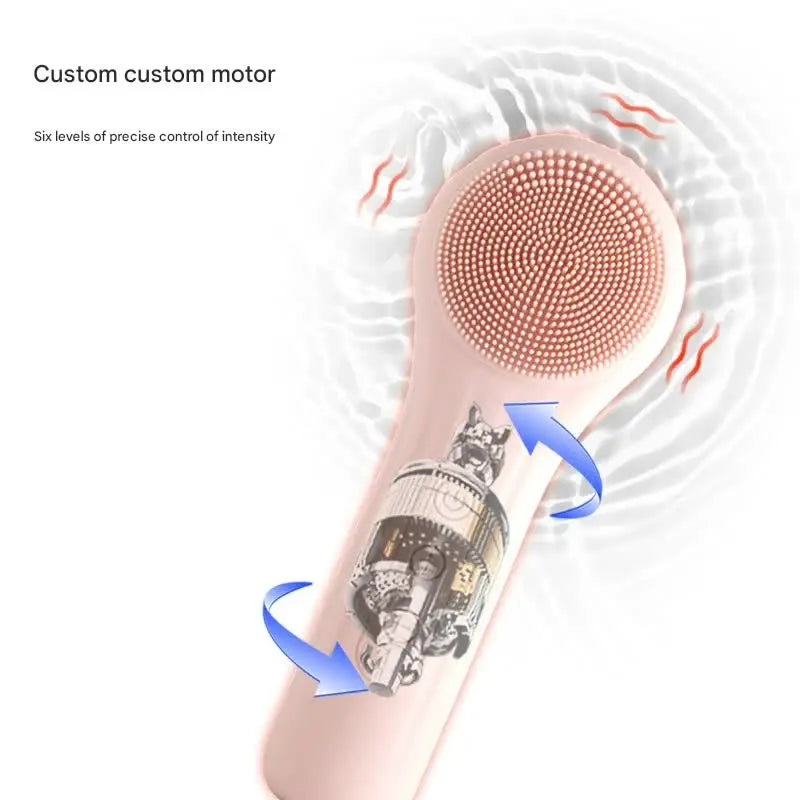 Silicone Facial Cleansing Brush - 6-Speed Vibration, Food-Grade Antibacterial Material with Warming Function(Purple) Wholesale Hub