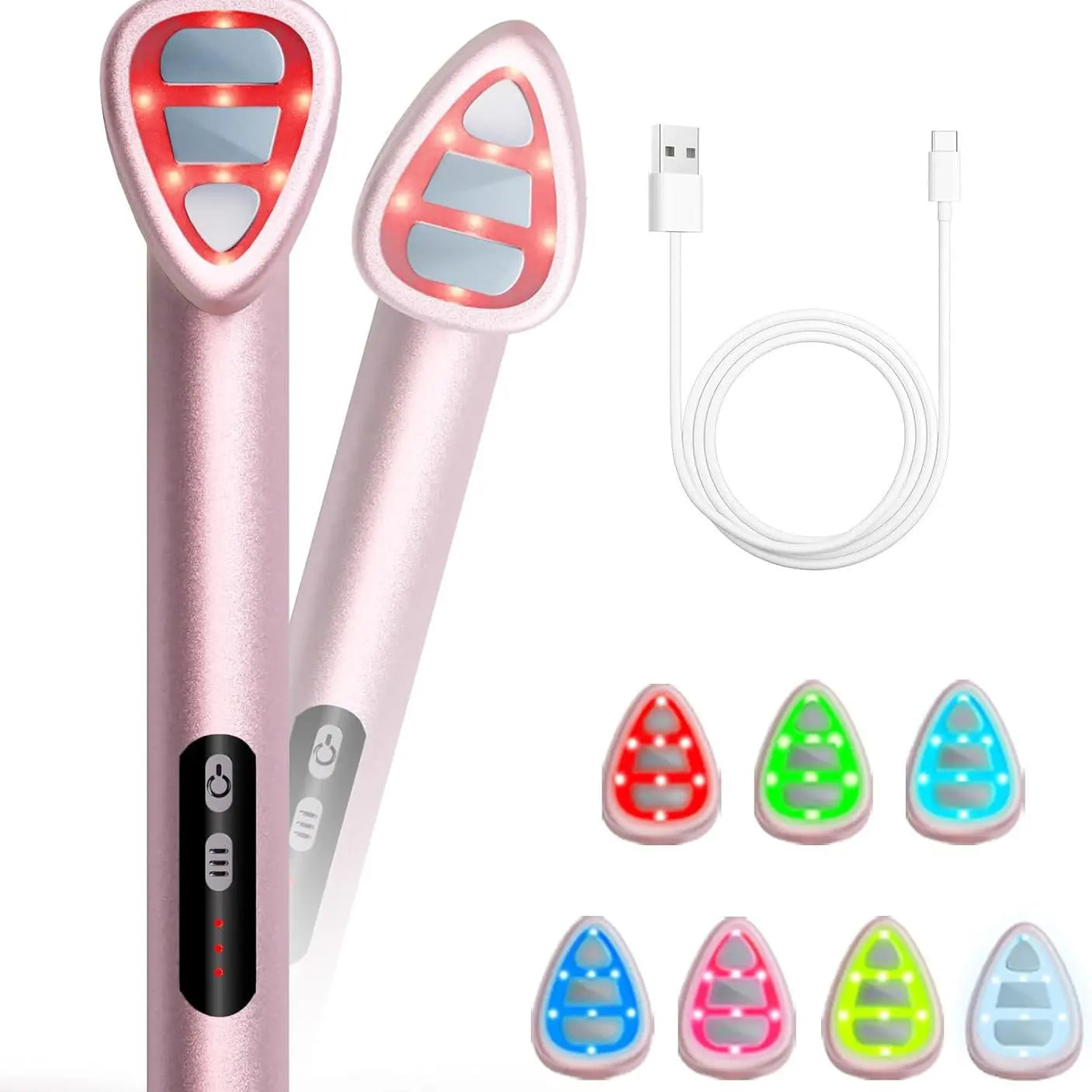 7-in-1 LED Facial Therapy Wand with 180 Rotatable Head & 42C Constant Temperature(pink) Wholesale Hub