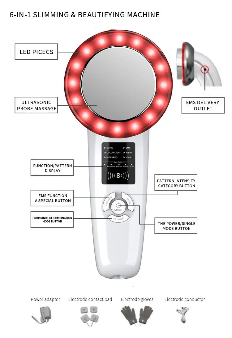6-in-1 Ultrasonic Slimming & Beautifying RF Device - Body Sculpting & Skin Rejuvenation(black) Wholesale Hub
