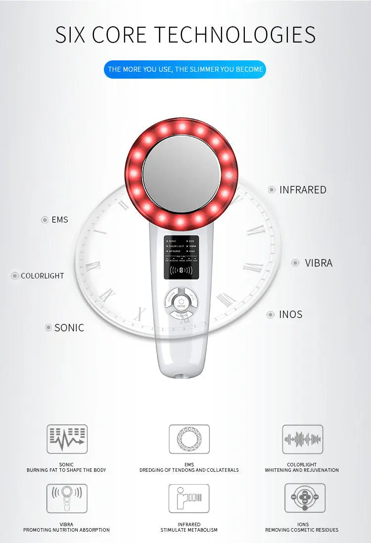 6-in-1 Ultrasonic Slimming & Beautifying RF Device - Body Sculpting & Skin Rejuvenation(black) Wholesale Hub