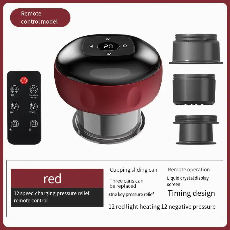 Smart Electric Cupping Therapy Massager - Adjustable Suction & Heat, Red Light Therapy, USB-C Rechargeable(Red) Wholesale Hub