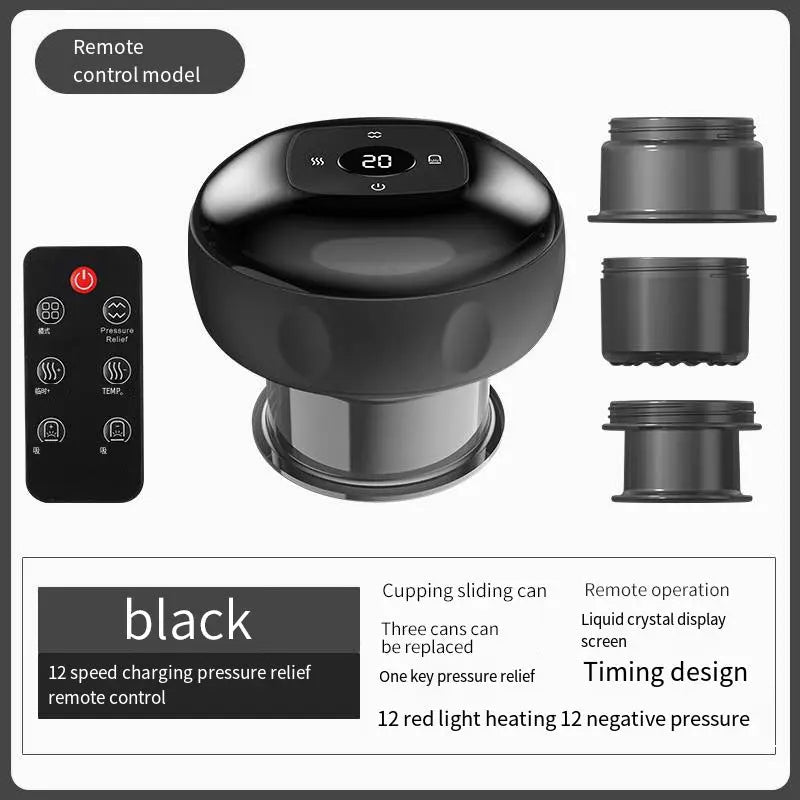 Smart Electric Cupping Therapy Massager - Adjustable Suction & Heat, Red Light Therapy, USB-C Rechargeable(Black) Wholesale Hub
