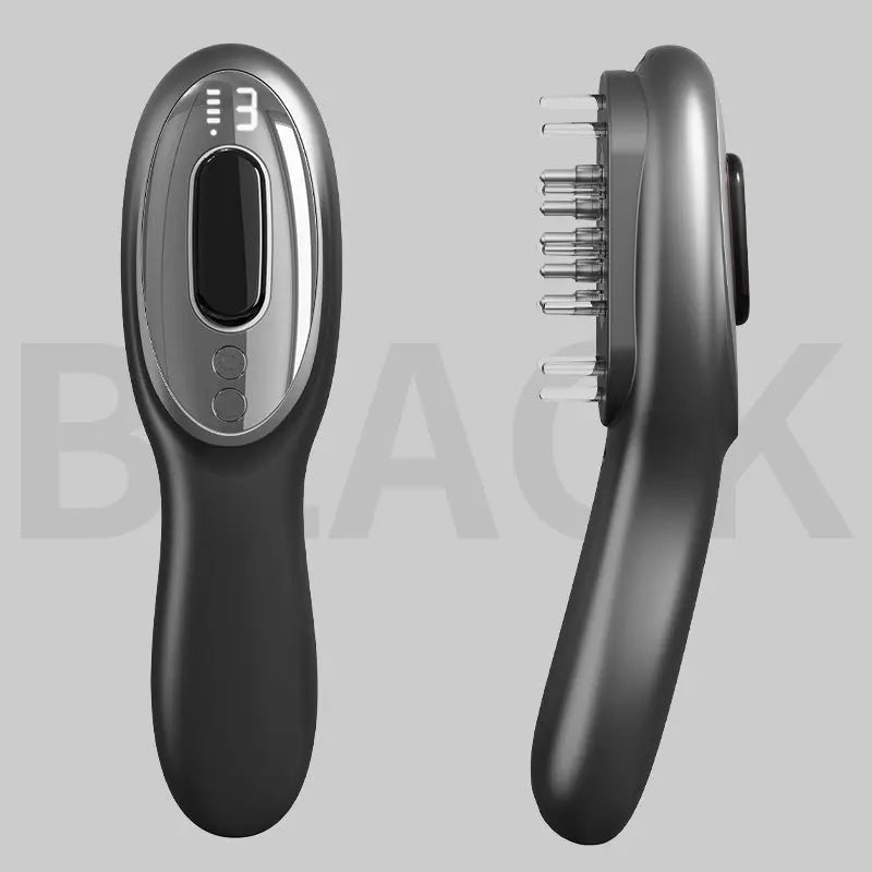 Electric Scalp Massager Comb with Red & Blue Light Therapy - 5 Vibration Modes & Liquid Dispenser(Black) Wholesale Hub