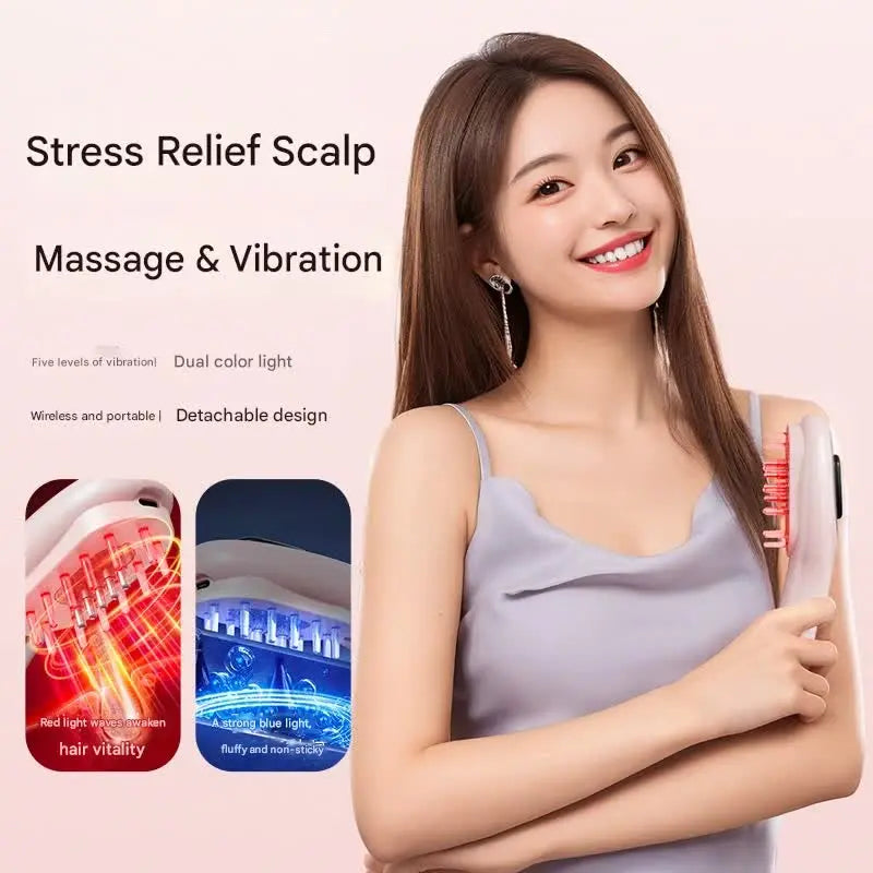 Electric Scalp Massager Comb with Red & Blue Light Therapy - 5 Vibration Modes & Liquid Dispenser(Black) Wholesale Hub