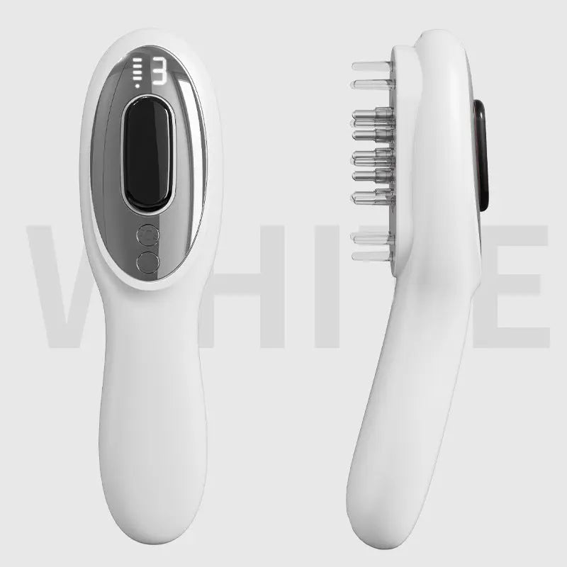 Electric Scalp Massager Comb with Red & Blue Light Therapy - 5 Vibration Modes & Liquid Dispenser(White) Wholesale Hub