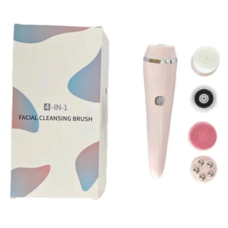 4-in-1 Electric Facial Cleansing Brush & Massager - IPX6 Waterproof, 3 Speeds, Bi-Directional Spin, USB Rechargeable(Pink) Wholesale Hub