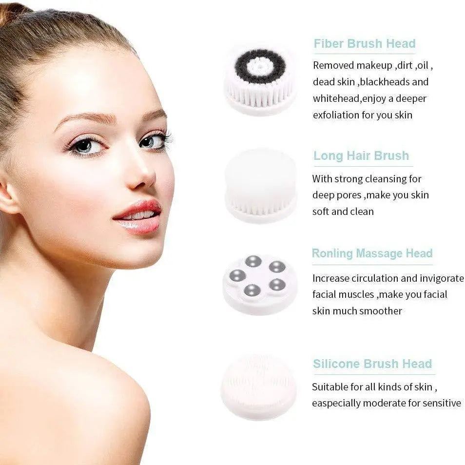 4-in-1 Electric Facial Cleansing Brush & Massager - IPX6 Waterproof, 3 Speeds, Bi-Directional Spin, USB Rechargeable(Pink) Wholesale Hub