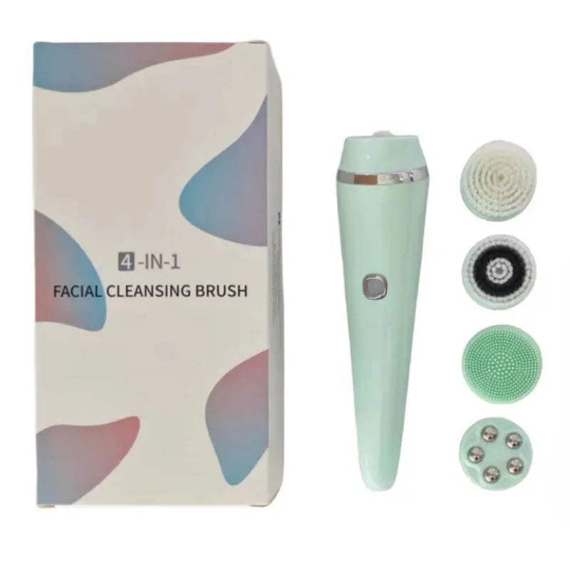 4-in-1 Electric Facial Cleansing Brush & Massager - IPX6 Waterproof, 3 Speeds, Bi-Directional Spin, USB Rechargeable(Light green) Wholesale Hub