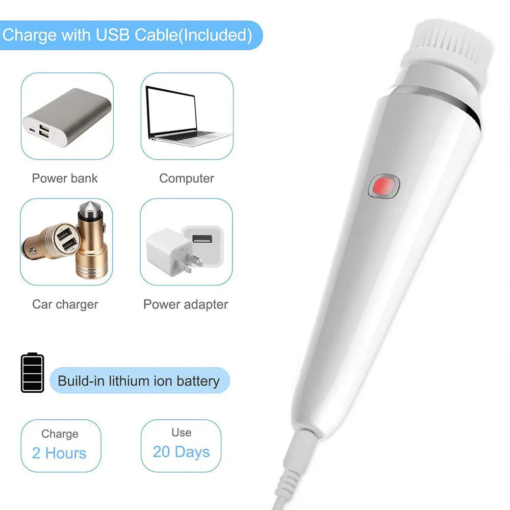 4-in-1 Electric Facial Cleansing Brush & Massager - IPX6 Waterproof, 3 Speeds, Bi-Directional Spin, USB Rechargeable(Light green) Wholesale Hub