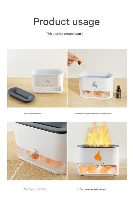 Himalayan Salt Stone Flame Aroma Diffuser & Humidifier - 7 Light Options, Ultrasonic, Auto Shut-Off(black) Wholesale Hub